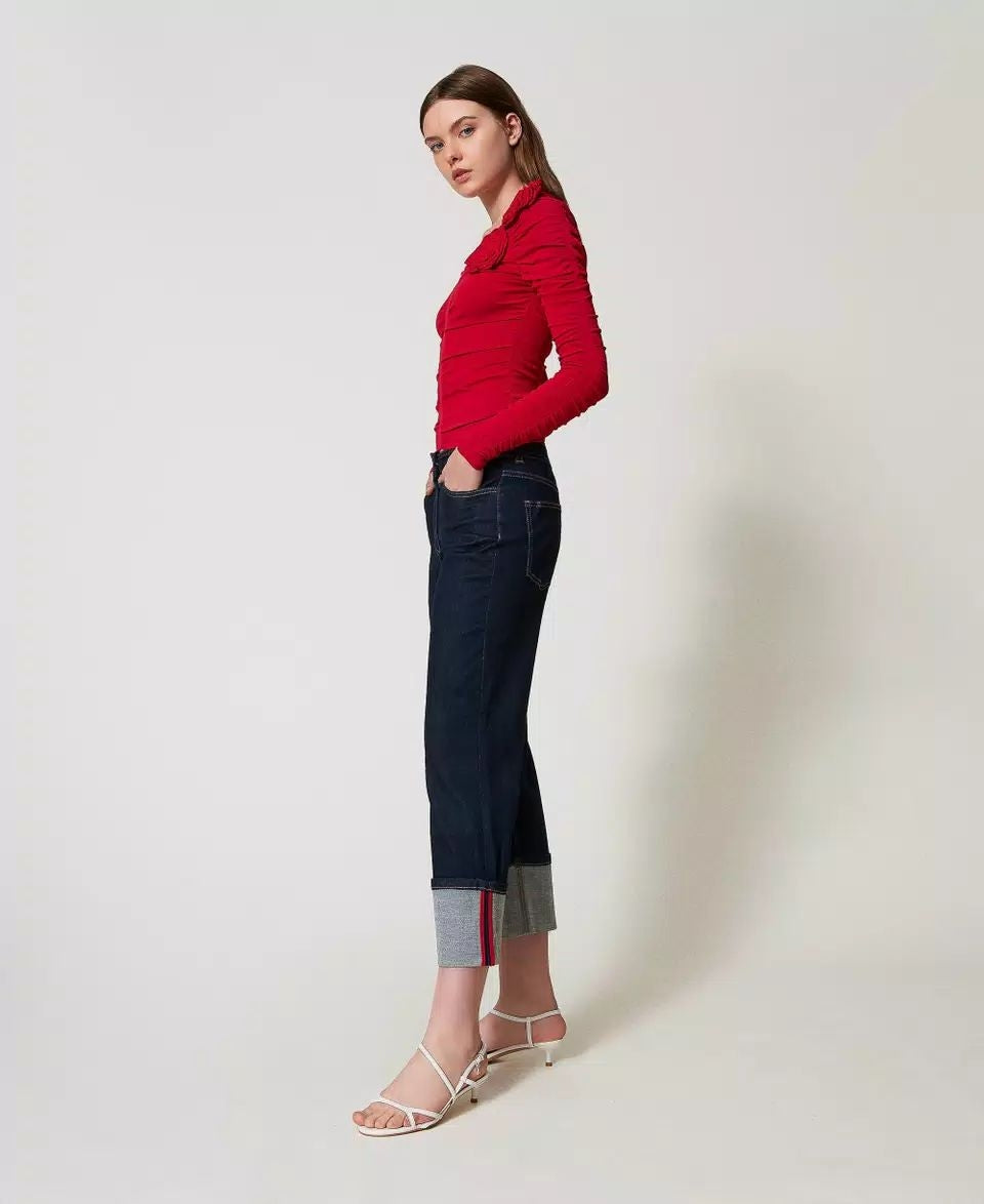 Jeans Twinset Actitude cropped con risvolto donna