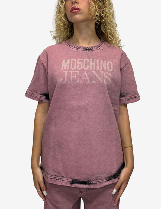 T-Shirt Moschino Jeans effetto denim con logo donna