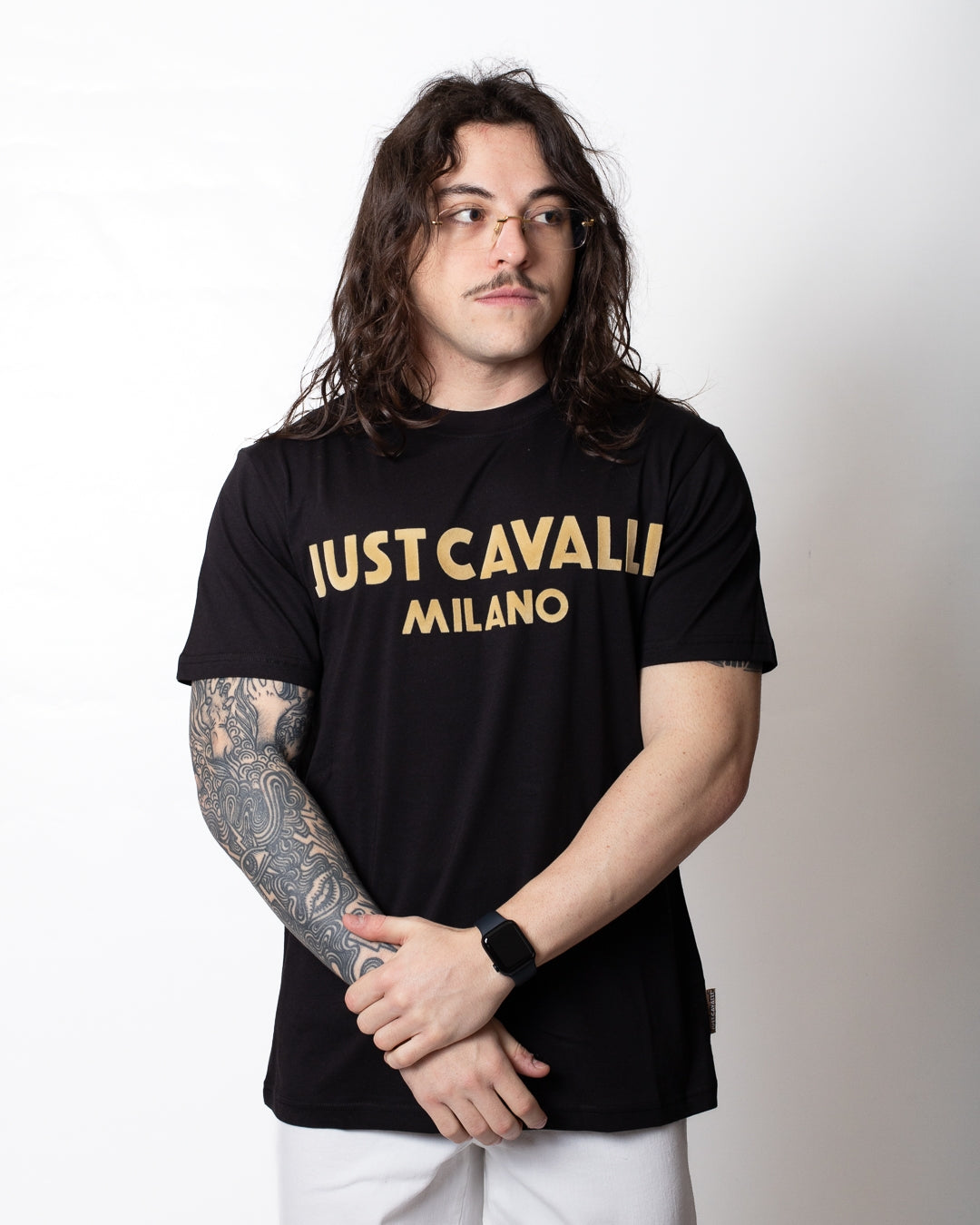 T-Shirt Just Cavalli con logo effetto velluto uomo