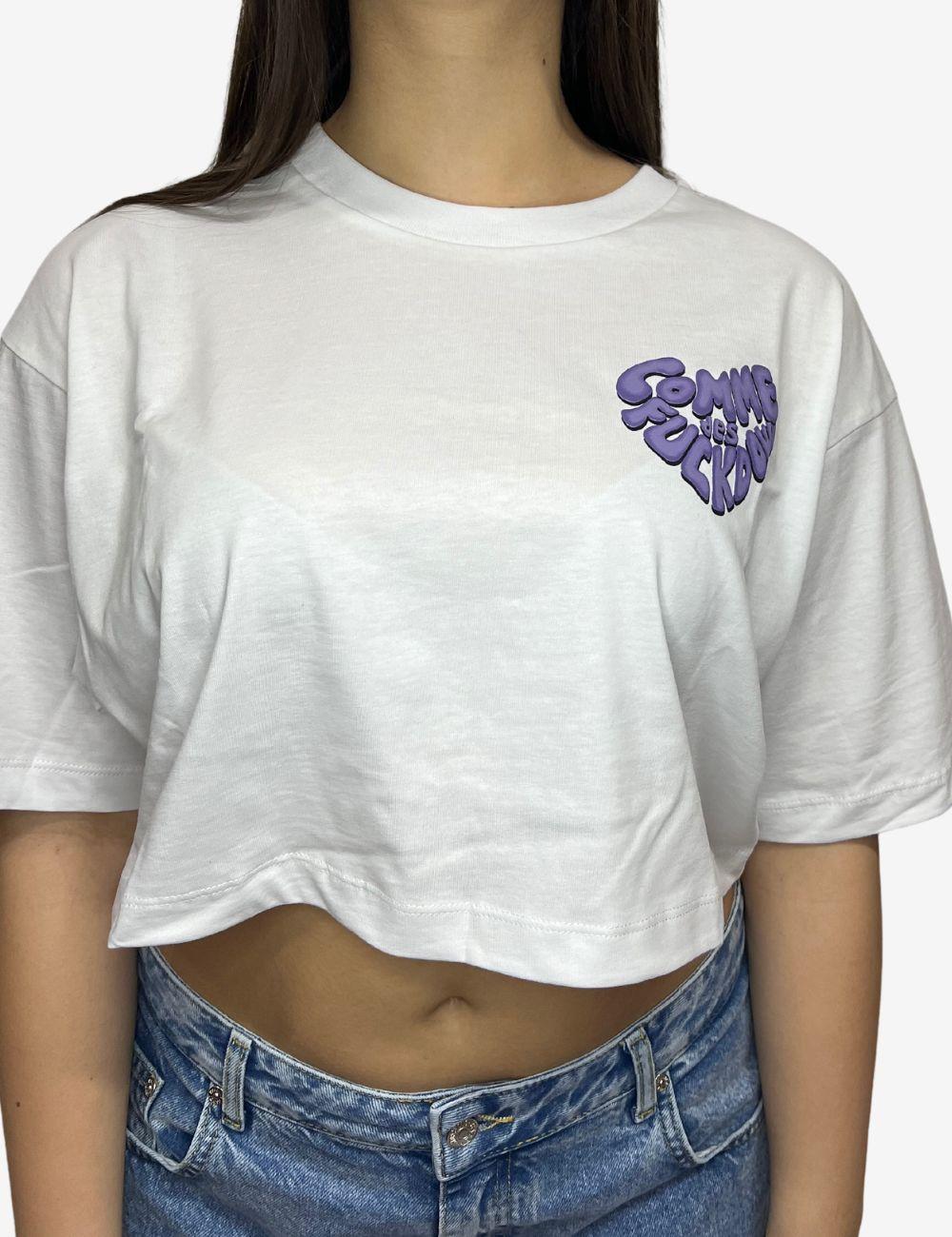 T-Shirt Comme Des Fuckdown crop con stampa donna