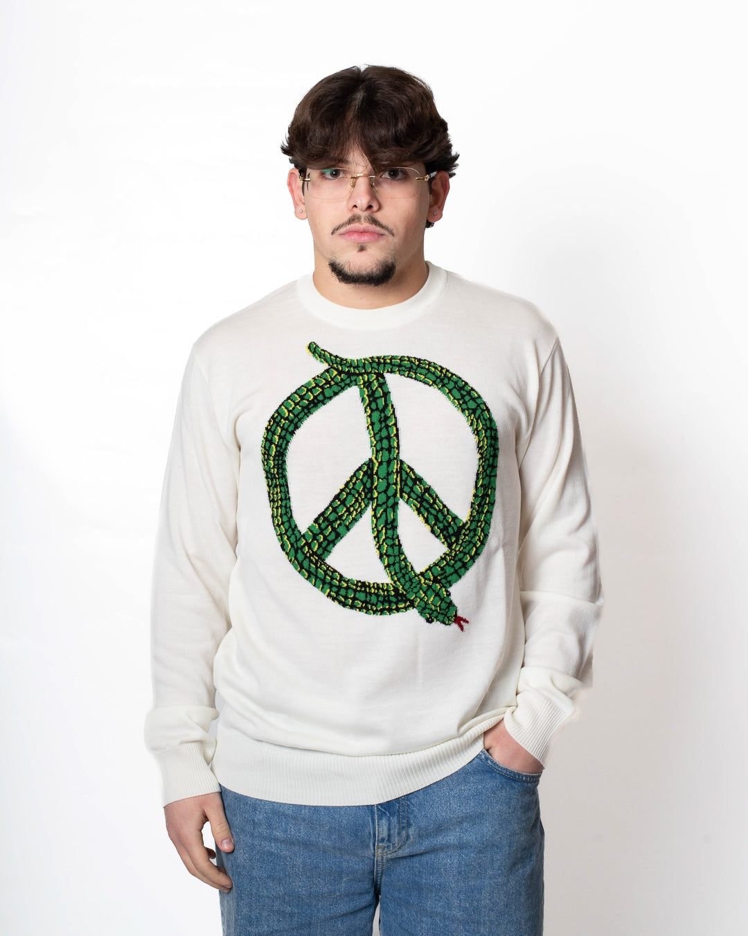 Maglia Moschino girocollo e intarsio "Sign of Peace" uomo