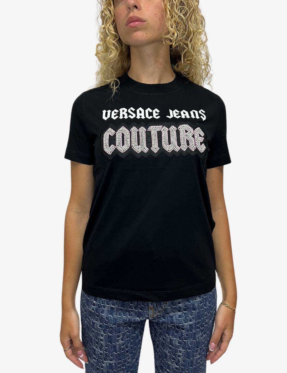 T-Shirt Versace Jeans Couture con logo e perle donna