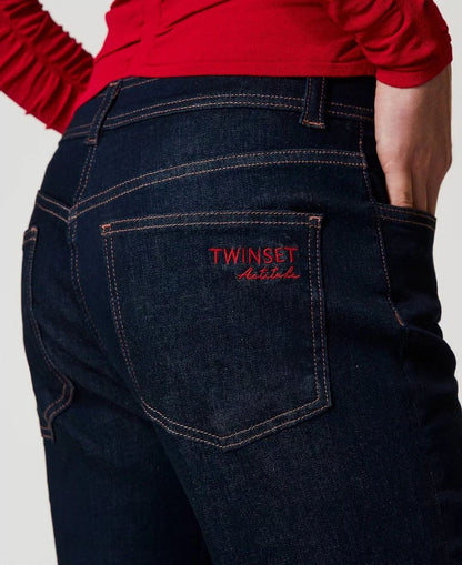 Jeans Twinset Actitude cropped con risvolto donna