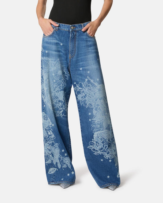 Jeans John Richmond a palazzo con stampa floreale donna