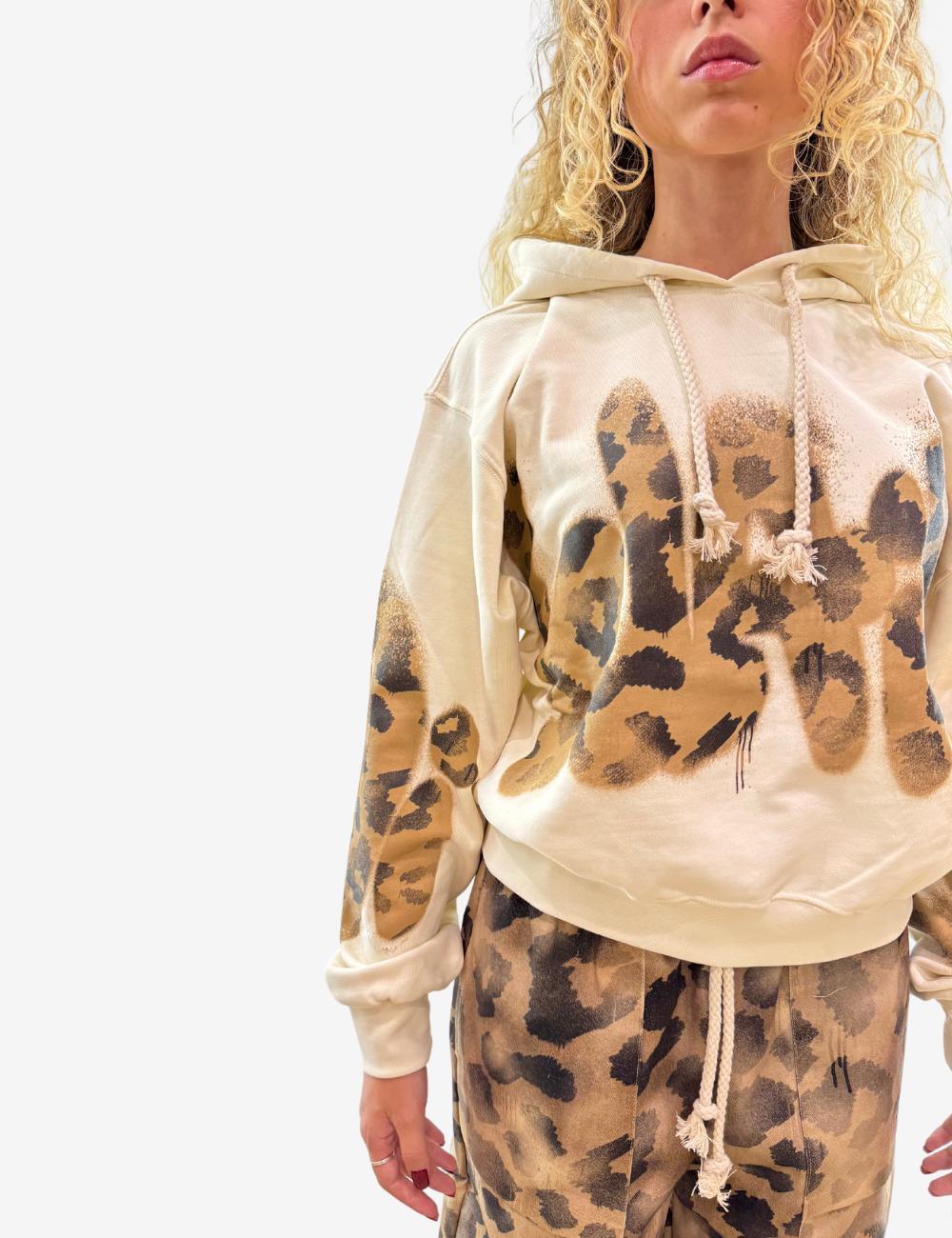 Felpa Disclaimer con cappuccio e logo leopardato donna