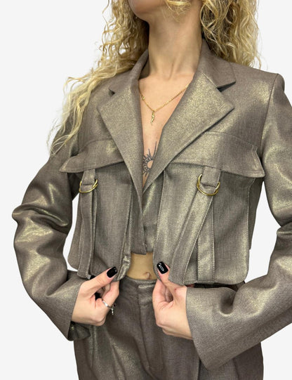 Giacca blazer Jayci' crop in tessuto placcato donna