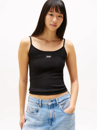 Top Tommy Jeans in costina con logo signature donna