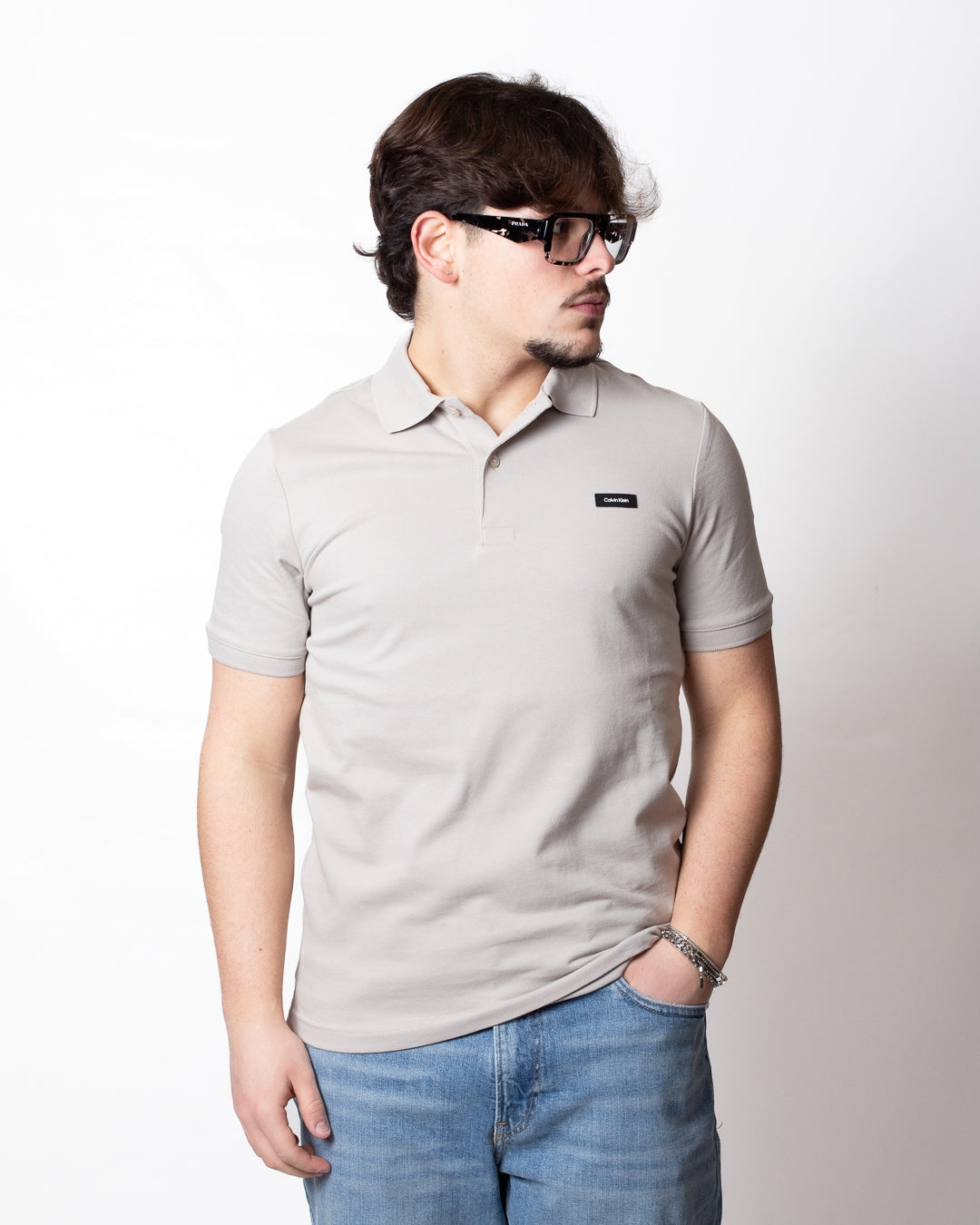 Polo Calvin Klein basic con logo in gomma uomo