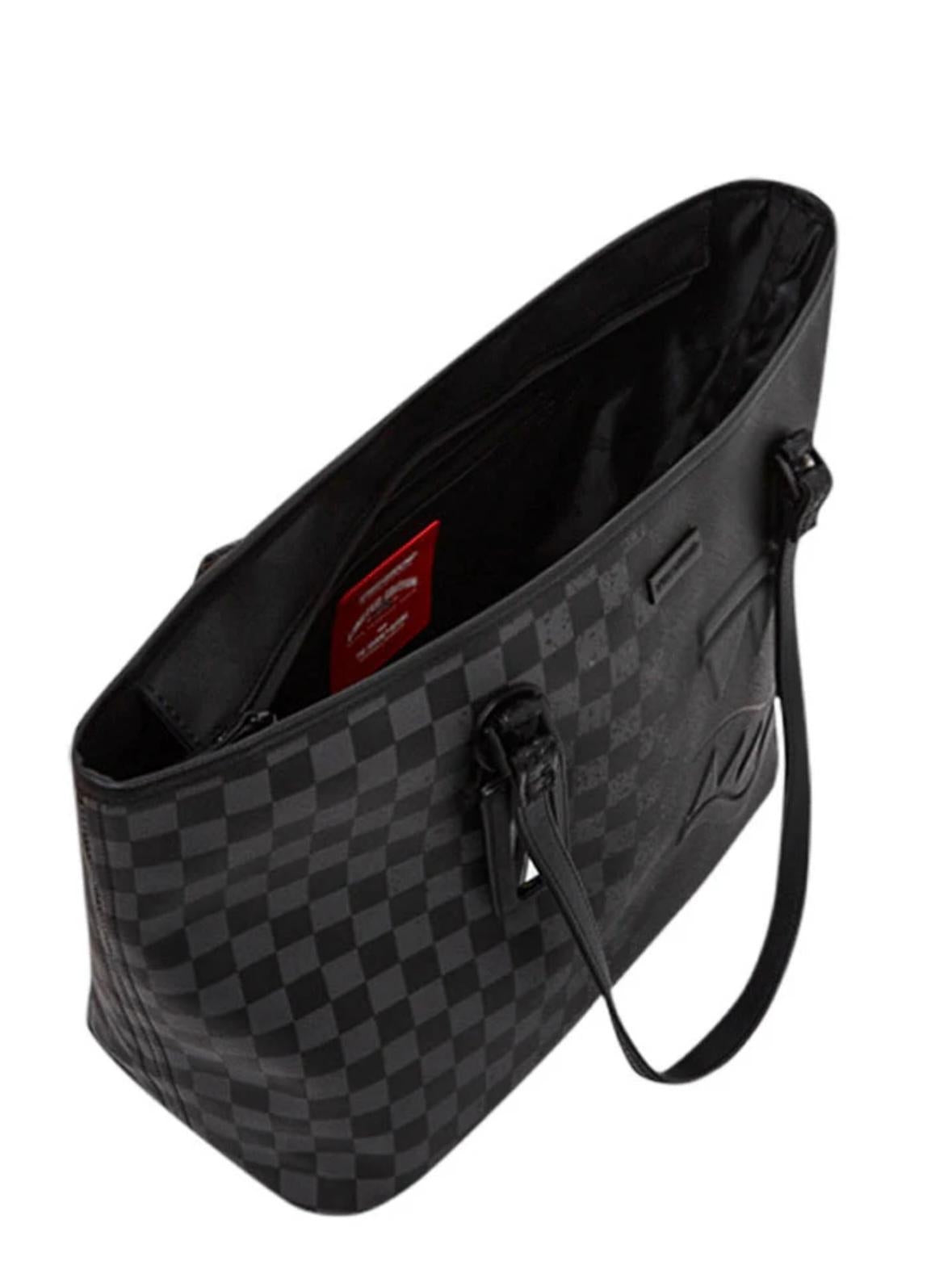 Borsa Sprayground nero half spritz black/grey check tote