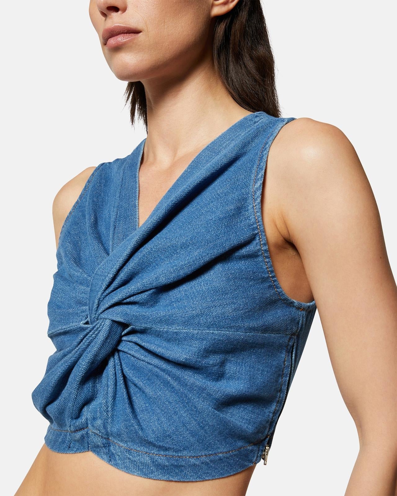 Top Silvian Heach cropped in denim con nodo donna