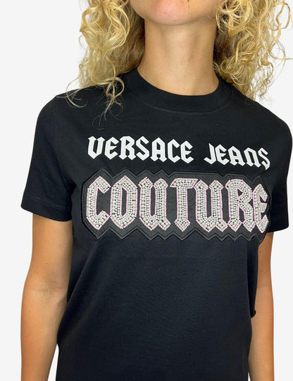 T-Shirt Versace Jeans Couture con logo e perle donna