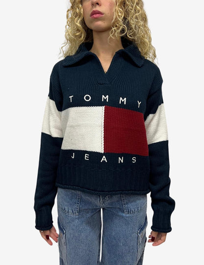 Maglia Tommy Jeans con scollo a V e motivo color block donna