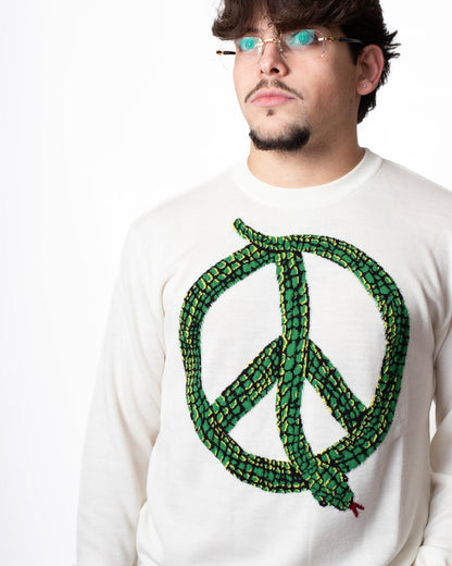 Maglia Moschino girocollo e intarsio "Sign of Peace" uomo