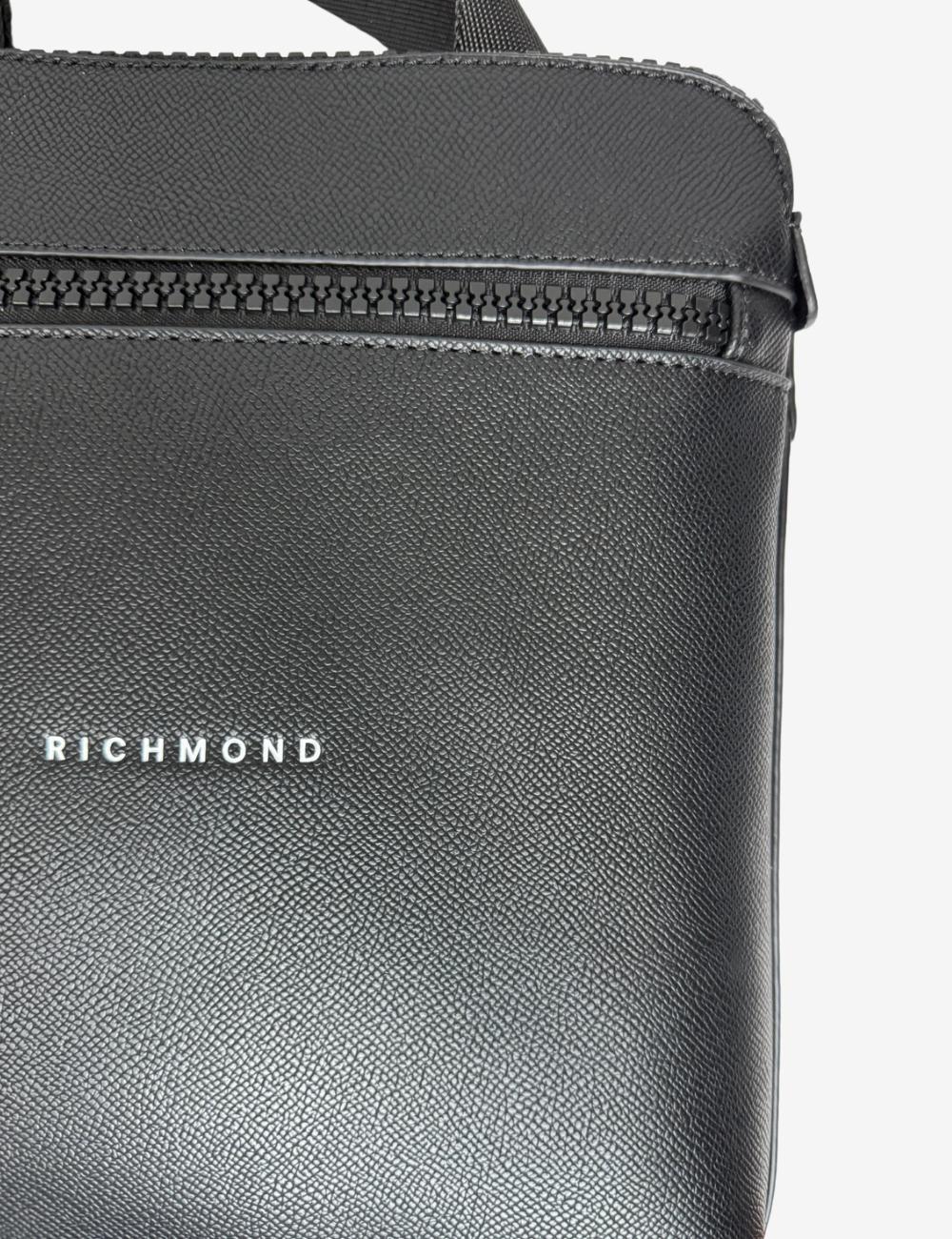 Tracolla Richmond in pelle con logo uomo