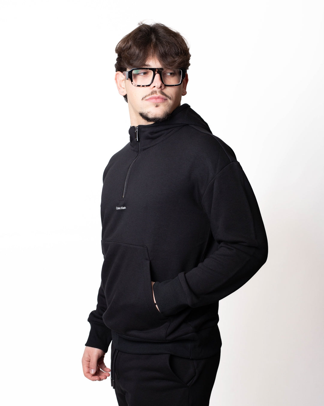 Felpa Calvin Klein mezza zip con cappuccio uomo