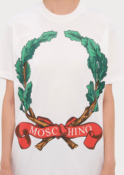 T-Shirt Moschino girocollo "Laurel Crown" stampata