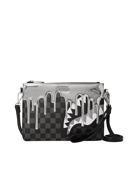 Pochette Sprayground nero metallic drips crossover clutch con tracolla