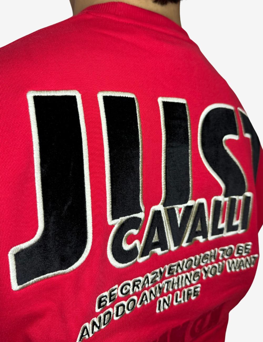 Felpa Just Cavalli girocollo con logo in vellluto e ricami uomo