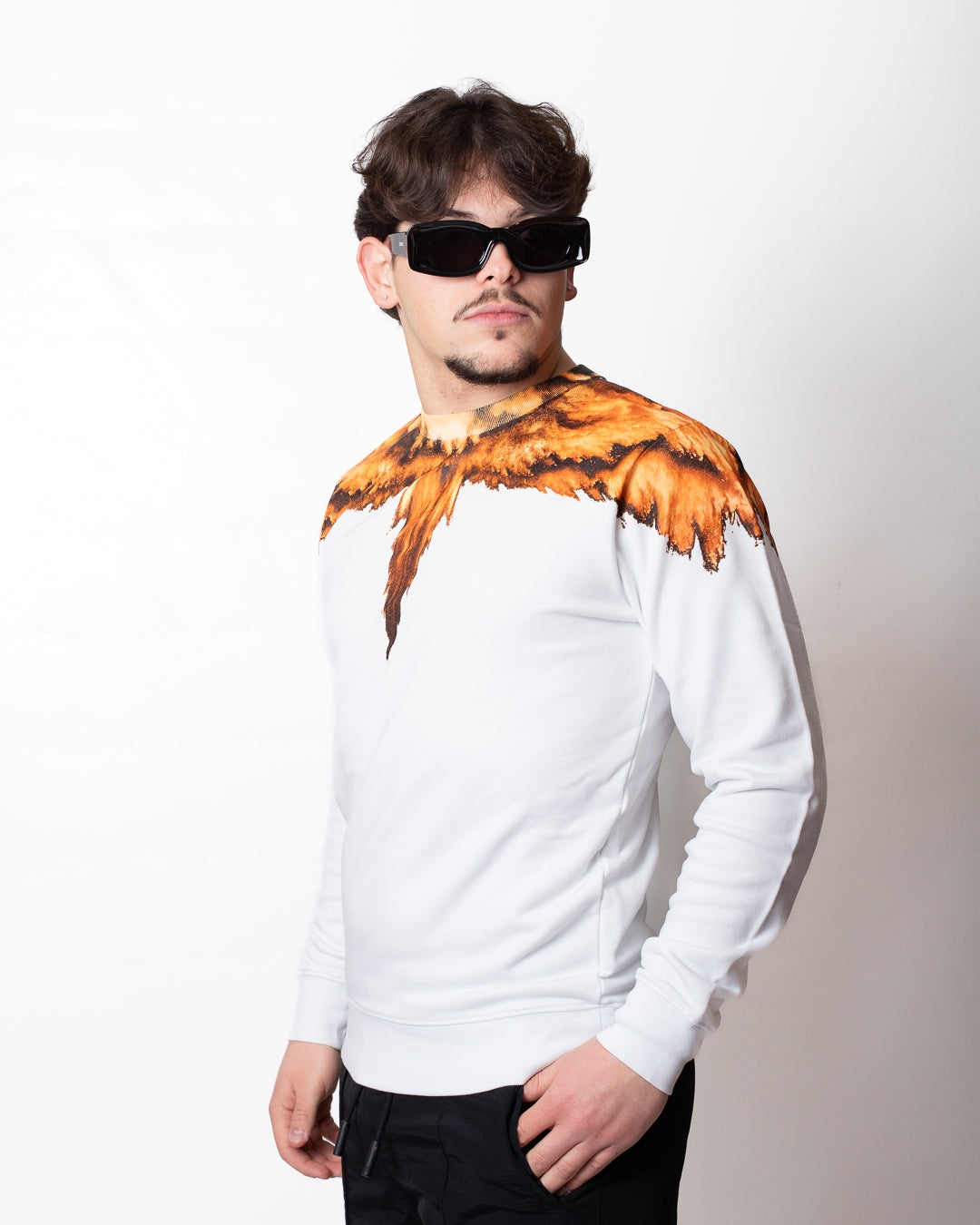 Felpa Marcelo Burlon "Colordust Wings orange" girocollo uomo