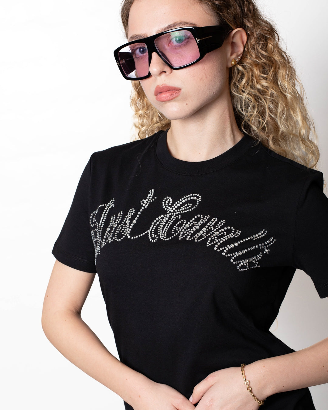 T-Shirt Just Cavalli "Logo Strass Italic" donna