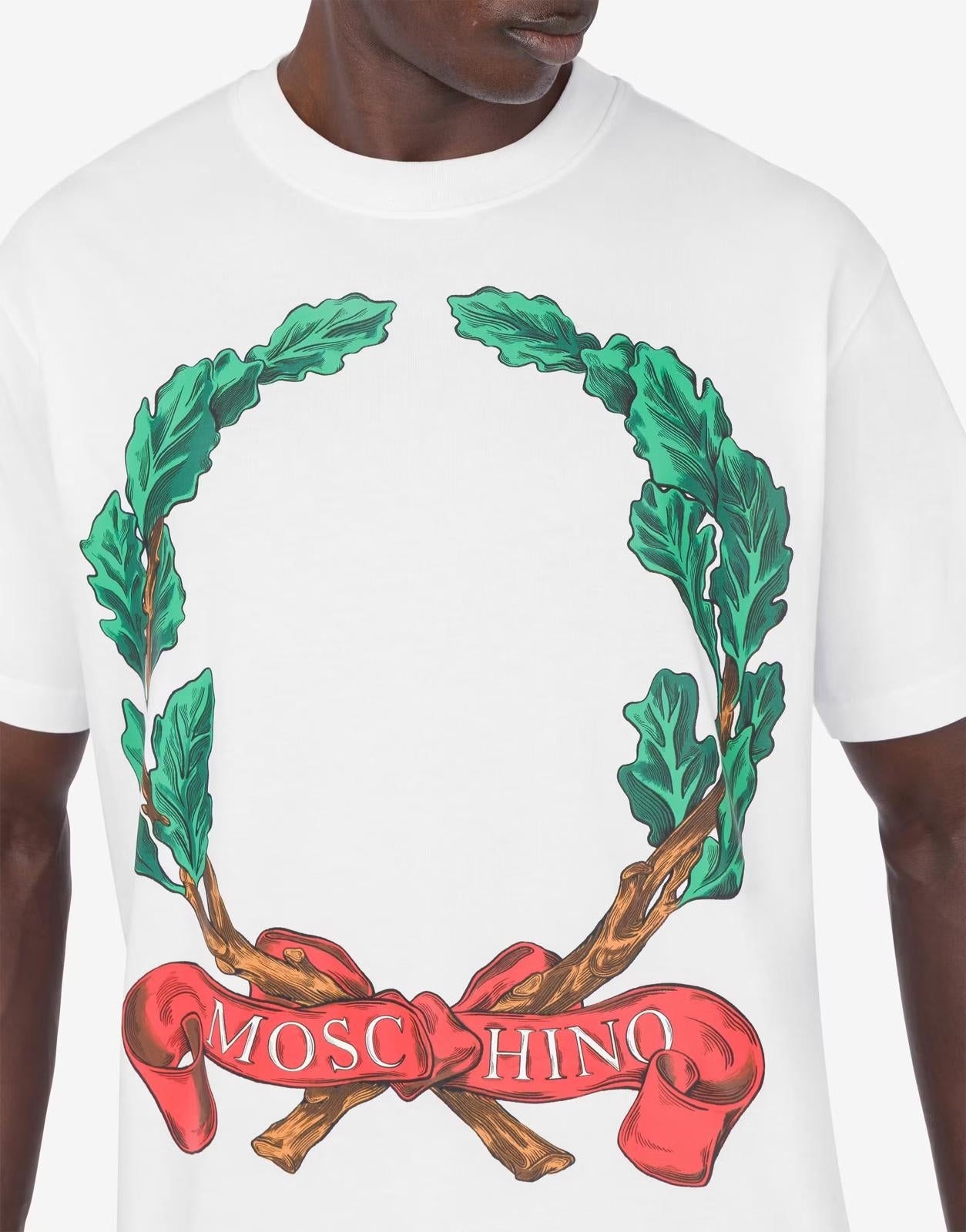 T-Shirt Moschino girocollo "Laurel Crown" stampata