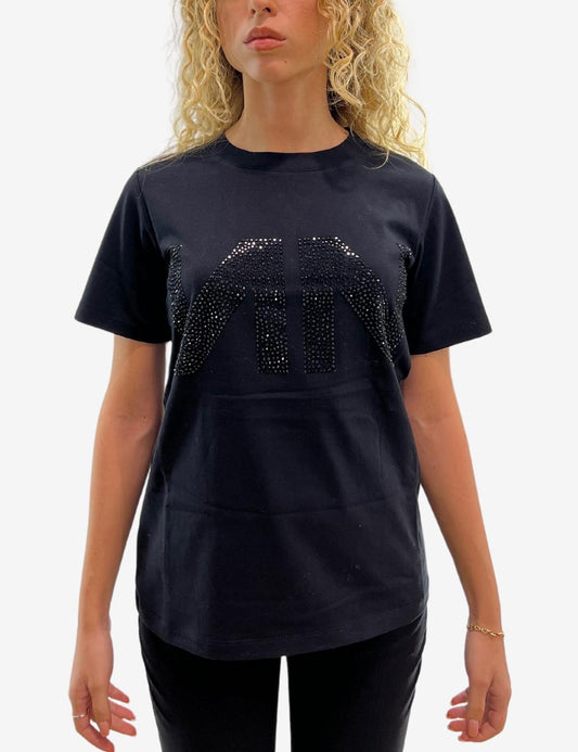 T-Shirt Nenette con logo in strass donna