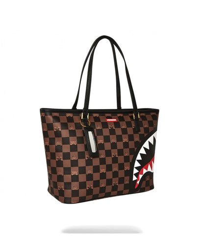 Borsa Sprayground marrone peeking character check tote