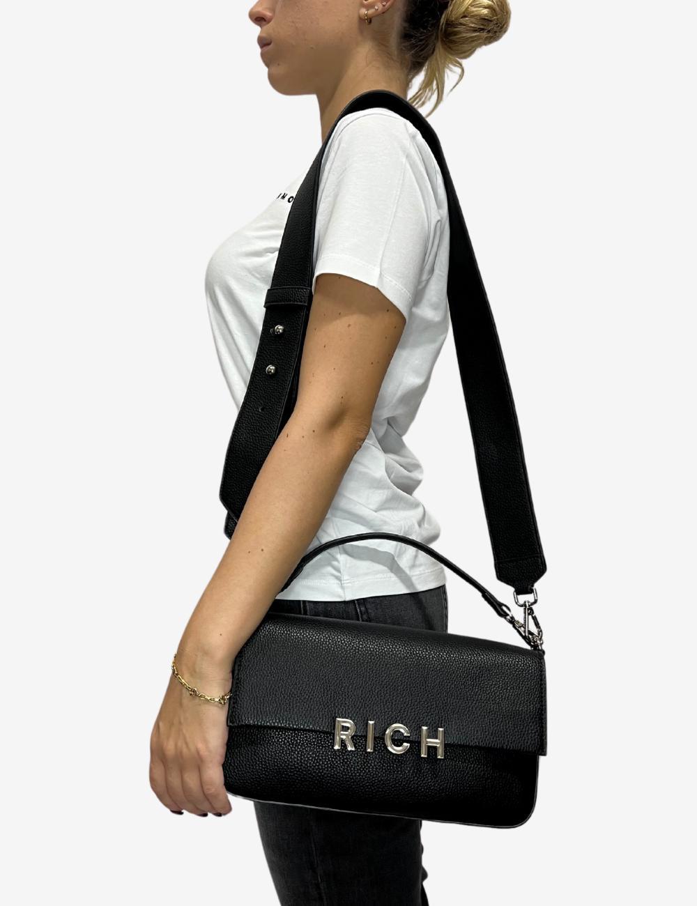 Borsa John Richmond shoulder bag con manico e placca logata donna