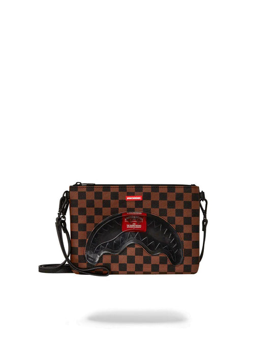 Pochette Sprayground marrone shark in paris clear for takeoff effects crossover clutch con tracolla