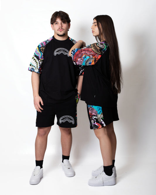 Shorts Sprayground "All the Shark Raglan" in felpa