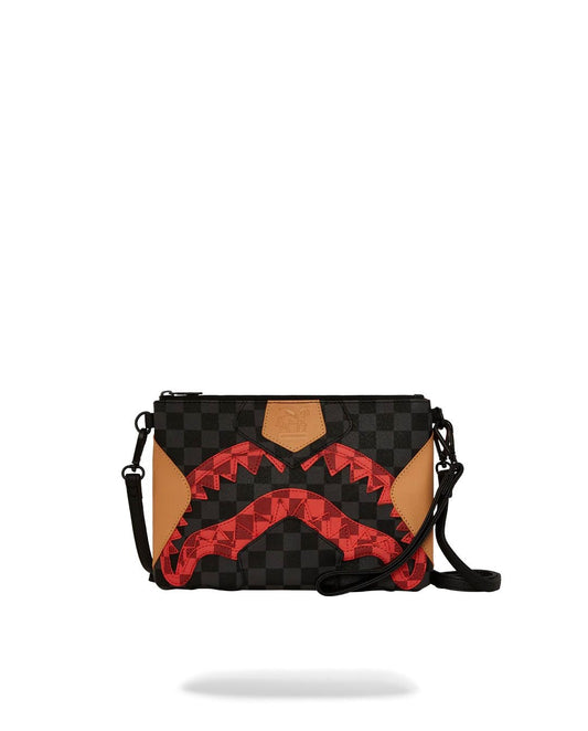 Pochette Sprayground nero evil triple decker clutch con tracolla