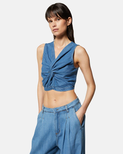 Top Silvian Heach cropped in denim con nodo donna