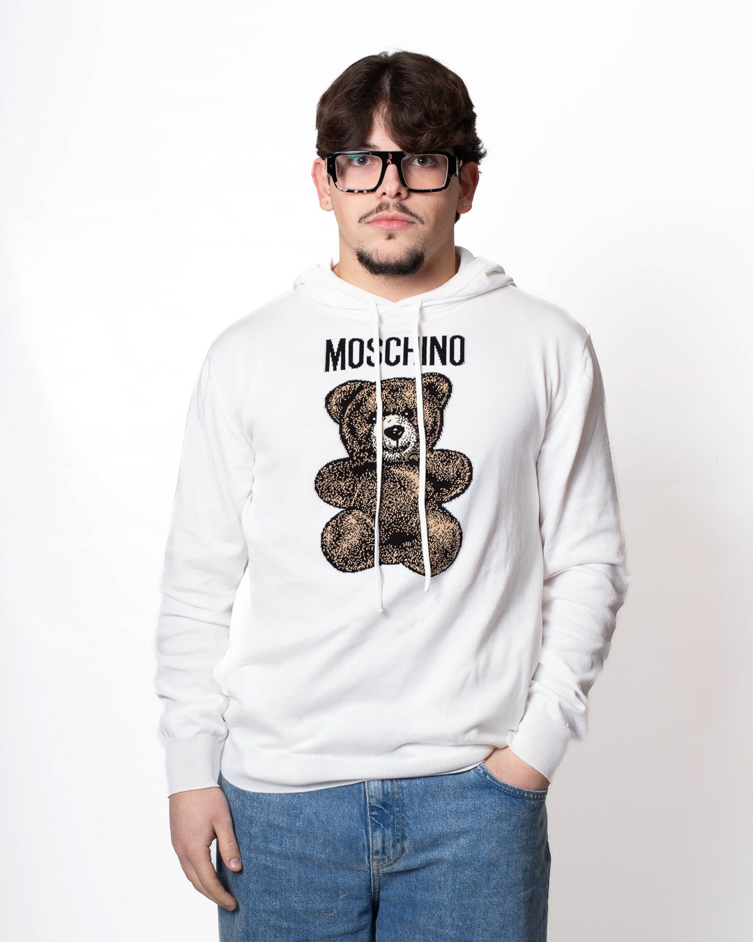 Maglia Moschino con cappuccio e intarsio "Teddy Bear" uomo