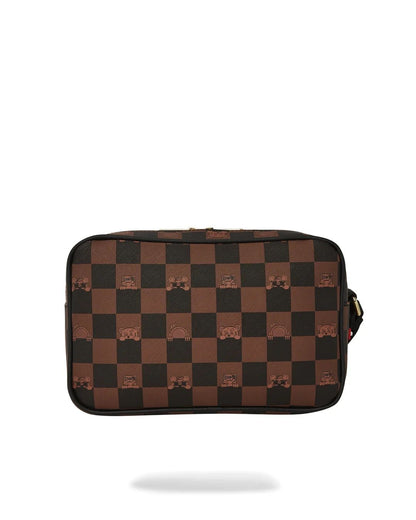 Pochette e beauty Sprayground marrone peeking character check toiletry