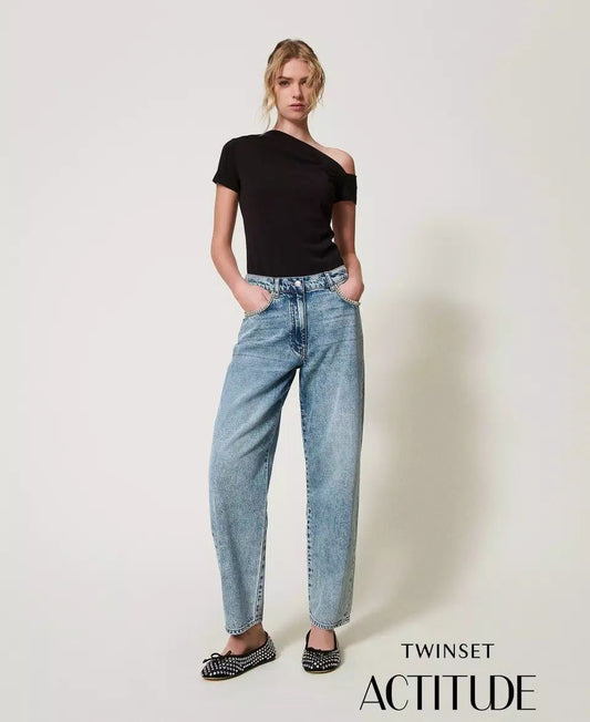 Jeans Twinset Actitude barrel con strass donna