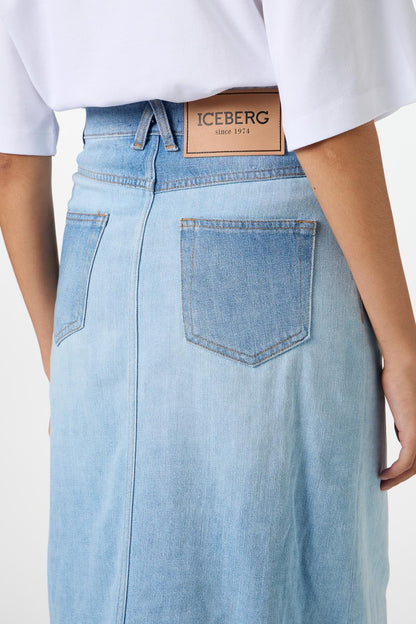 Gonna Iceberg in denim con patch donna