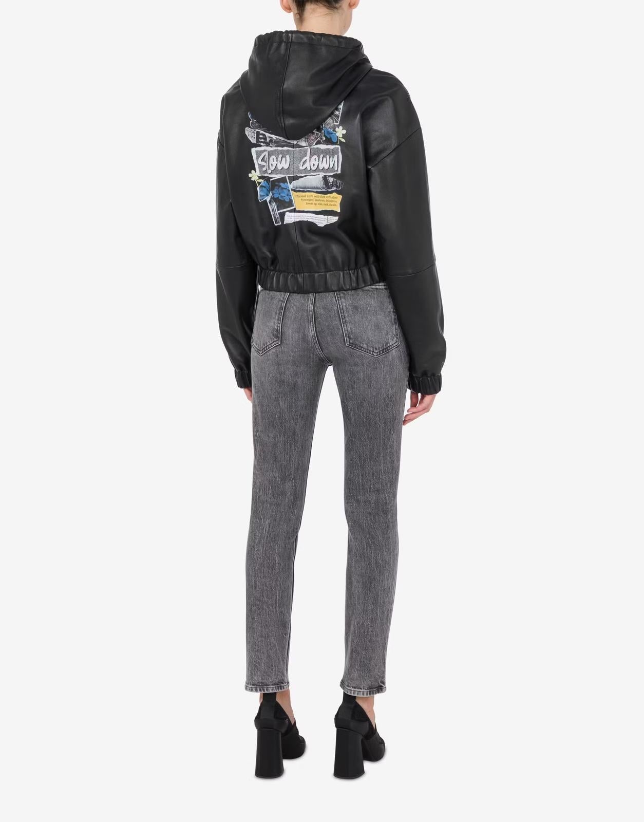 Giubbotto Moschino Jeans in vera pelle "Punk Print" donna