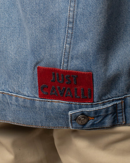 Giubbotto Just Cavalli in denim con logo intagliato uomo