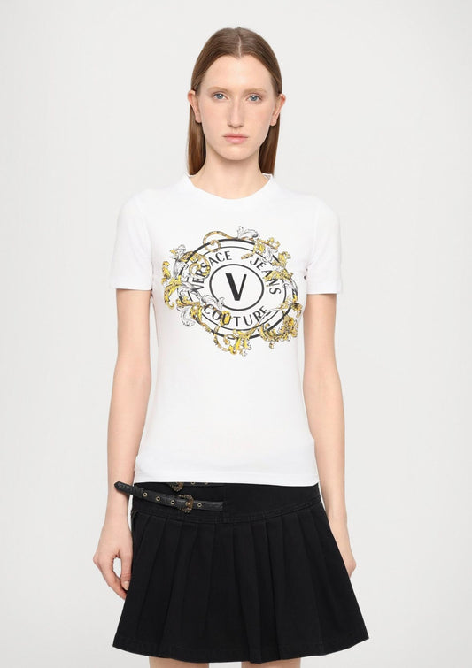 T-Shirt Versace Jeans Couture "Outline Barocco" con cristalli donna