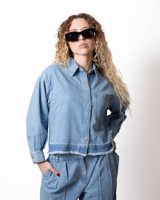 Camicia Twinset Actitude in denim con strass donna