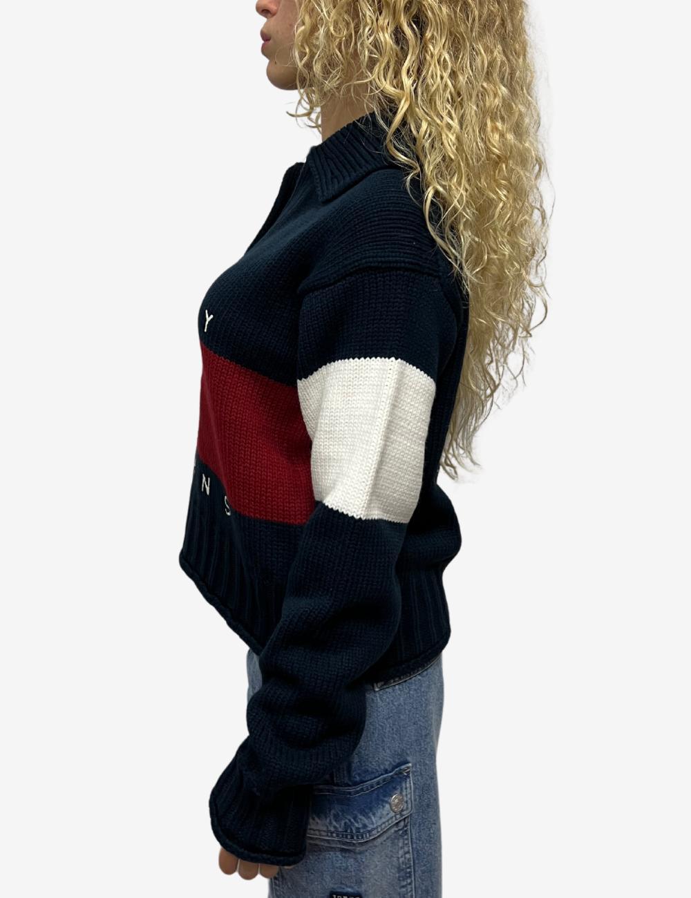 Maglia Tommy Jeans con scollo a V e motivo color block donna