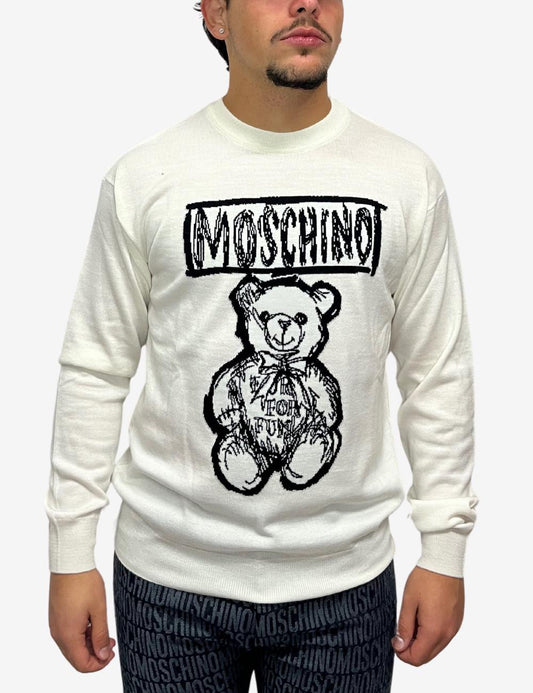 Maglia Moschino girocollo in lana con maxi logo Teddy Bear uomo