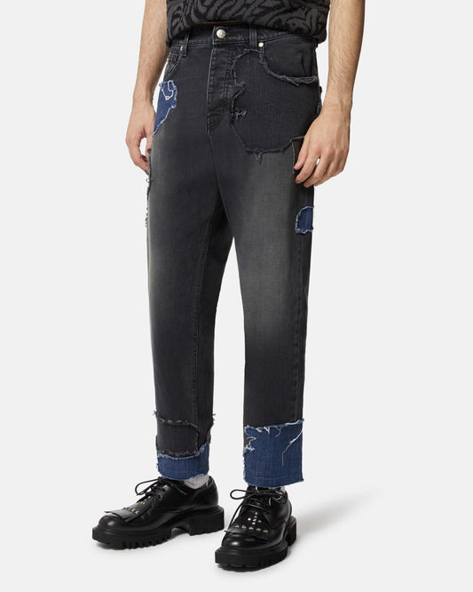 Jeans John Richmond carrot con patch in denim scuro uomo