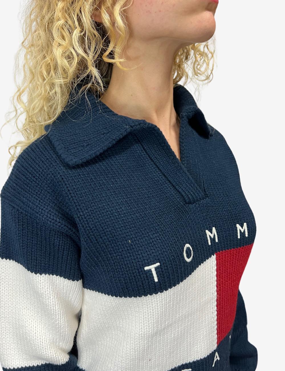 Maglia Tommy Jeans con scollo a V e motivo color block donna