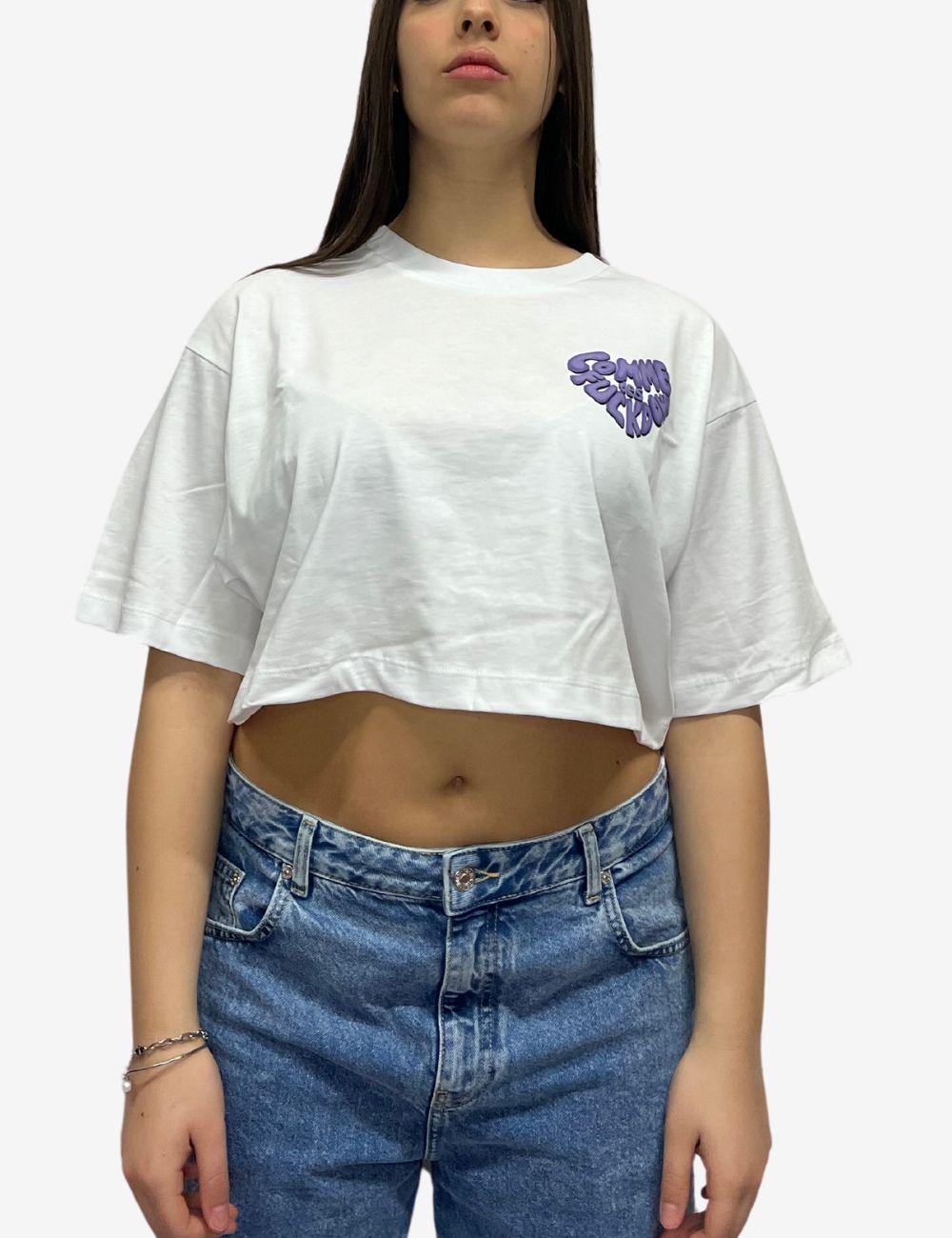 T-Shirt Comme Des Fuckdown crop con stampa donna