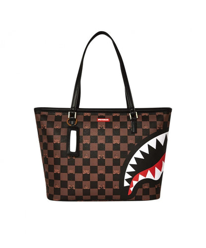 Borsa Sprayground marrone peeking character check tote