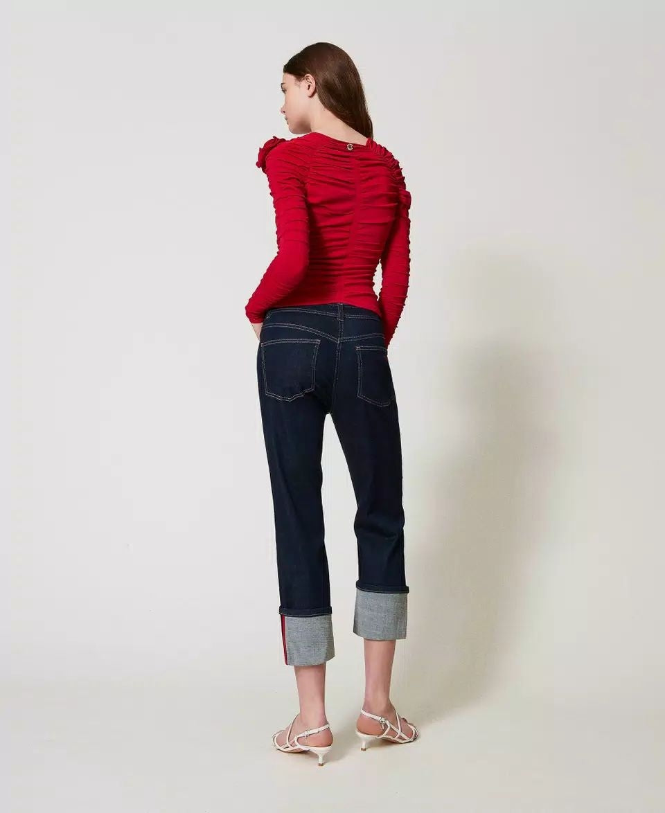 Jeans Twinset Actitude cropped con risvolto donna