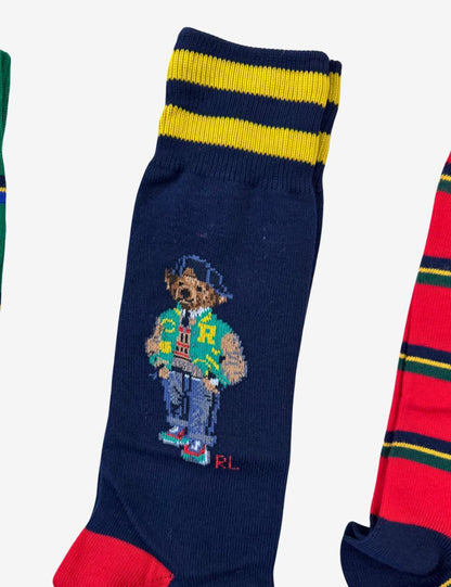 Calze Polo Ralph Lauren tri-pack "Polo Bear" e righe