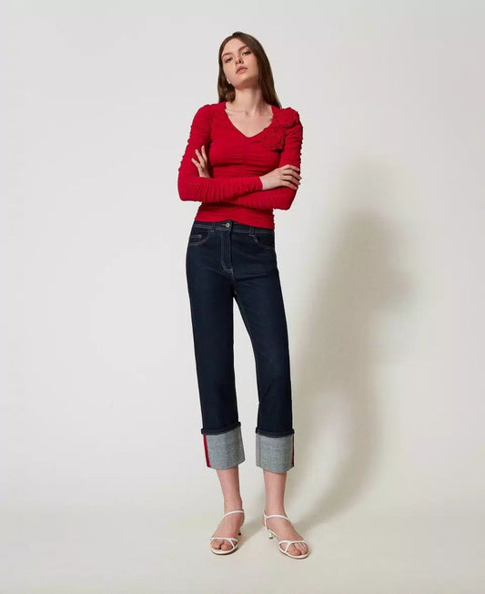 Jeans Twinset Actitude cropped con risvolto donna